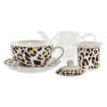 Teekanne DKD Home Decor Leopard Kristall Porzellan Braun Durchsichtig Weiß (2 Stück)-3