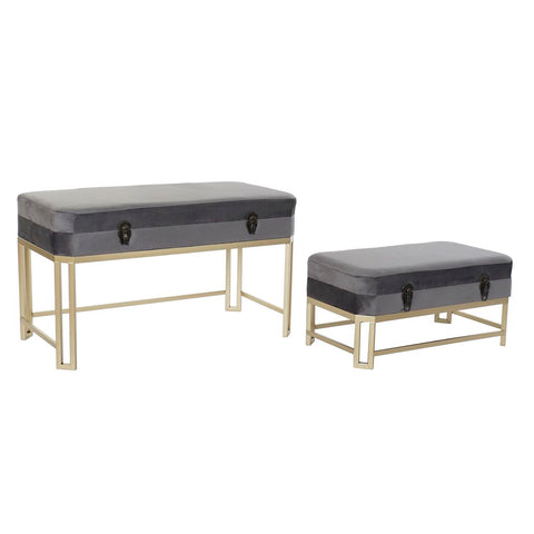 Hocker DKD Home Decor   Grau Gold Metall (80 x 40 x 47 cm)-0