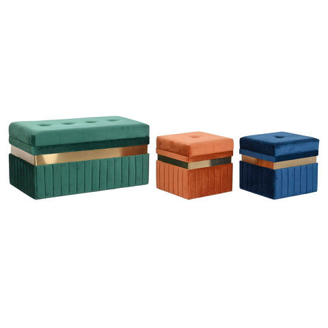 Hocker DKD Home Decor Blau grün Orange Gold Holz MDF 93 x 47 x 45 cm (3 Stück)-0