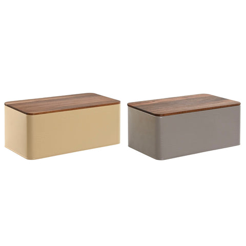 Brotkorb Home ESPRIT Beige Grau Metall Akazienholz 33 x 18 x 12 cm (2 Stück)-0