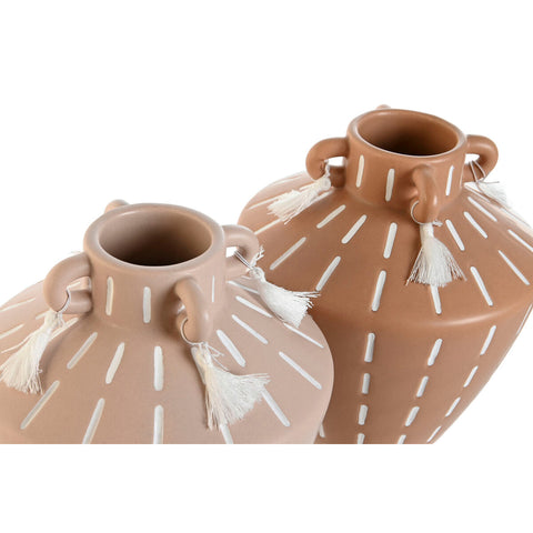 Vase Home ESPRIT Braun Hellbraun aus Keramik Kolonial Randbereich 15,5 x 15,5 x 17,1 cm (2 Stück)-2