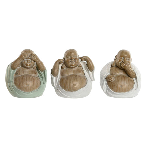 Deko-Figur Home ESPRIT Weiß grün Buddha Orientalisch 10 x 9 x 10,5 cm (3 Stück)-0