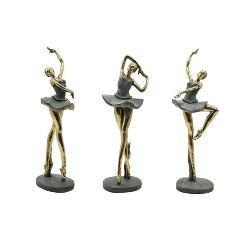 Deko-Figur Home ESPRIT Grau Gold Ballett-Tänzerin 15 x 10 x 43 cm (3 Stück)-0