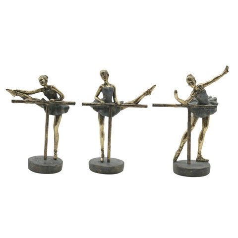 Deko-Figur Home ESPRIT Grau Gold Ballett-Tänzerin 14 x 8 x 20 cm (3 Stück)-0