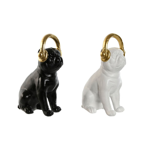 Deko-Figur Home ESPRIT Weiß Schwarz Gold Hund 12 x 18 x 30 cm (2 Stück)-0