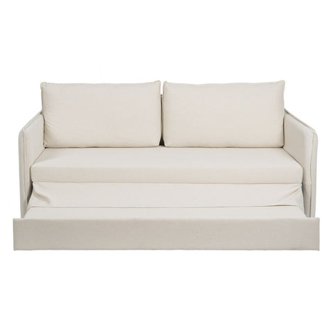 Sofa Beige Polyester Leinen 210 x 93 x 95 cm-3