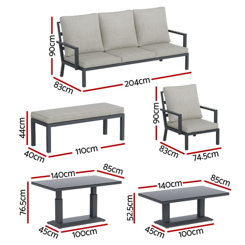 Gardeon Outdoor Sofa 7-Seater Lounge Set Garden Patio Aluminium Bench w/Cushions-1