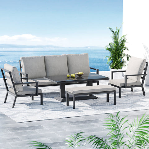 Gardeon Outdoor Sofa 7-Seater Lounge Set Garden Patio Aluminium Bench w/Cushions-4