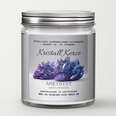 ANTISTRESS - Amethyst Kristall Duftkerze - Wasserjasmin | Meersalzrose | Ozon - Heilende Kerze, Edelsteine, Reiki, Kristall, Stein, Heilung, Reinigung, Meditation-2