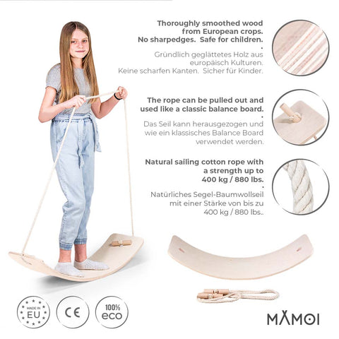 MAMOI® Balance Board für Kinder, Balance wippe, Balancieren und Gleichgewichtstrainer, Balanceboard, Balanceboards indoor, Balancierbrett, Wobble Board aus Holz, Balance-board mit matte ab 7-1