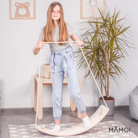 MAMOI® Balance Board für Kinder, Balance wippe, Balancieren und Gleichgewichtstrainer, Balanceboard, Balanceboards indoor, Balancierbrett, Wobble Board aus Holz, Balance-board mit matte ab 7-4