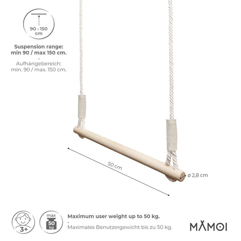 MAMOI® Trapez schaukel, Turnringe aus holz, Turngeräte für kinder indoor und outdoor, Turnen mit Holzschaukel, Gymnastikringe und Trapezstange-2