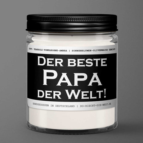 Papa Kerze "Der beste Papa der Welt!" Duft: Teakholz-Tonkabohne-Ambra-0