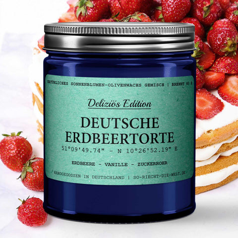 Deutsche Erdbeertorte Duftkerze - Deliziös Edition - Erdbeere | Vanille | Zuckerrohr-0