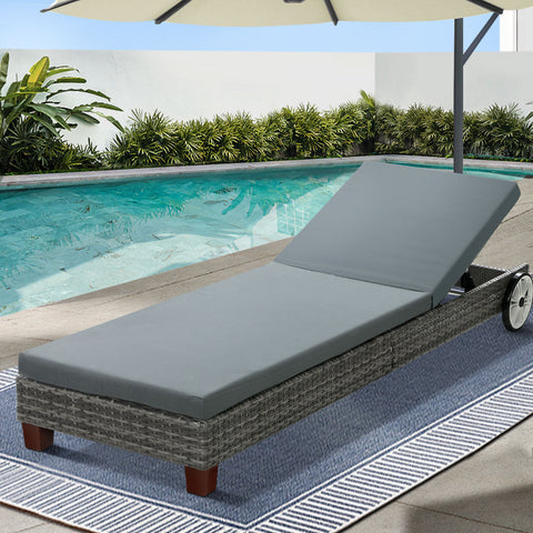 Gardeon Sun Lounge Wicker Lounger Day Bed Wheel Patio Outdoor Furniture Setting-7