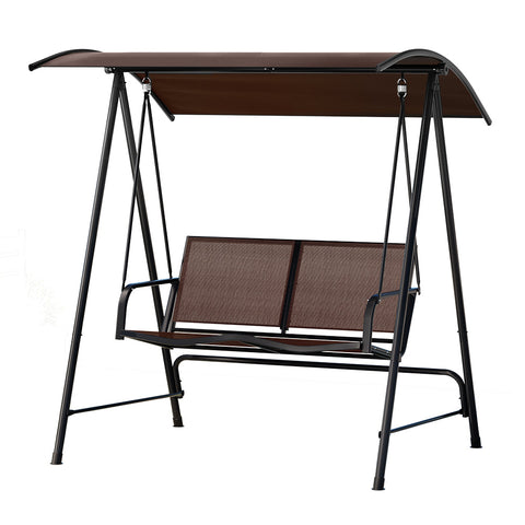 Gardeon Outdoor Swing Chair Garden Bench 2 Seater Canopy Patio Furniture Brown-0