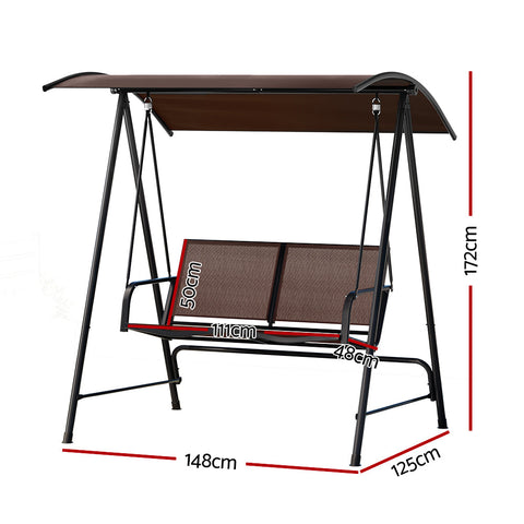 Gardeon Outdoor Swing Chair Garden Bench 2 Seater Canopy Patio Furniture Brown-1