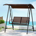 Gardeon Outdoor Swing Chair Garden Bench 2 Seater Canopy Patio Furniture Brown-4