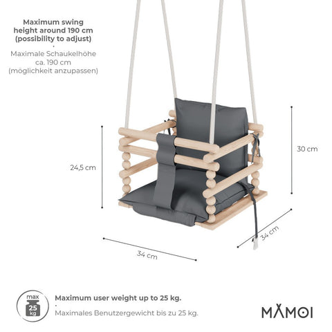 MAMOI® Babyschaukel, Schaukel Indoor, Holzschaukel für baby und Kinder, Kinderschaukel, Schaukeln aus Holz, Kleinkinderschaukel für kinderzimmer und türrahmen ab 1 jahr, 3 in 1-2