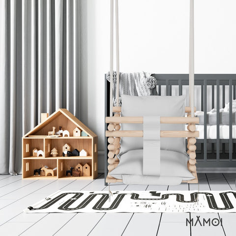 MAMOI® Babyschaukel, Schaukel Indoor, Holzschaukel für baby und Kinder, Kinderschaukel, Schaukeln aus Holz, Kleinkinderschaukel für kinderzimmer und türrahmen ab 1 jahr, 3 in 1-6