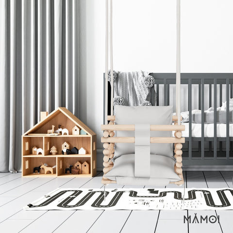 MAMOI® Babyschaukel, Schaukel Indoor, Holzschaukel für baby und Kinder, Kinderschaukel, Schaukeln aus Holz, Kleinkinderschaukel für kinderzimmer und türrahmen ab 1 jahr, 3 in 1-5