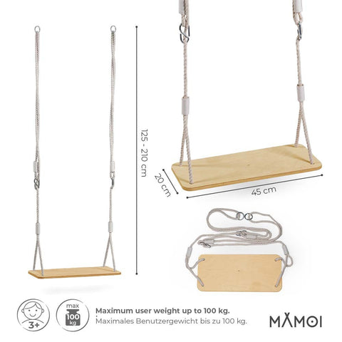 MAMOI® Babyschaukel, Holzschaukel, Schaukel Baby, Indoor Garten, Kinderschaukel, Kinder Holzschaukel, Schaukel aus Holz, Schaukel, Schaukelsitz Outdoor Babysitz Holz bis 100kg! | Made in EU ECO-2