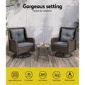 Gardeon Outdoor Chairs Patio Furniture Lounge Setting 3 Pcs Wicker Swivel Chair Table Bistro Set-4