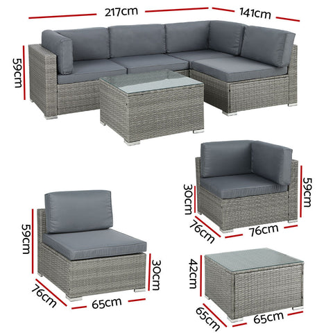 Gardeon 5-Piece Outdoor Furniture Sofa Set Wicker Lounge Setting Table Chairs-1