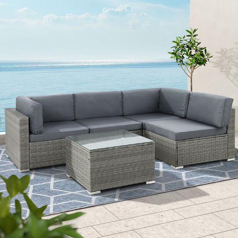 Gardeon 5-Piece Outdoor Furniture Sofa Set Wicker Lounge Setting Table Chairs-7