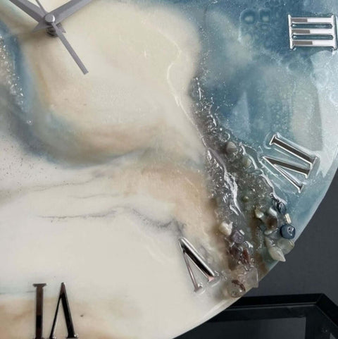 White Grey and Blue Abstract Epoxy Resin Wall Clock For Home Decor-2