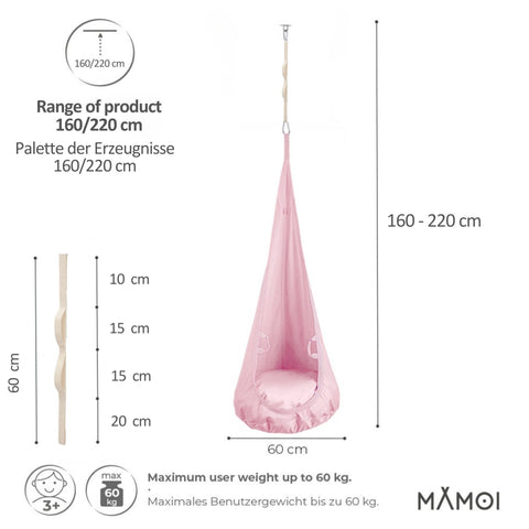 MAMOI® Hängesessel für kinder, Therapieschaukel, Schaukel für kinderzimmer, Hängehöhle, Hängeschaukel, Sensory swing, Schaukeltuch indoor, Hängesack, Tuchschaukel, Babyschaukel, Hängetuch-1