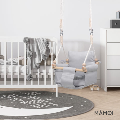 MAMOI® Babyschaukel, Baby schaukel Indoor Outdoor, Kinderschaukel aus Holz, Holzschaukel für Kinder, Schaukeln für türrahmen, Swing, Kleinkinderschaukel ab 1 jahr für Kinderzimmer-4