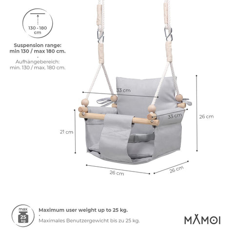 MAMOI® Babyschaukel, Baby schaukel Indoor Outdoor, Kinderschaukel aus Holz, Holzschaukel für Kinder, Schaukeln für türrahmen, Swing, Kleinkinderschaukel ab 1 jahr für Kinderzimmer-2