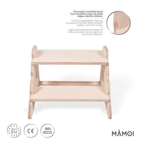 MAMOI® Tritthocker Kinder Holz | Tritthocker Kinder 2 Stufen | Holz Tritthocker Kinder | Tritthocker Zweistufig aus natürlichem Holz | Tritthocker Kind | 100% ECO | Made in EU-1