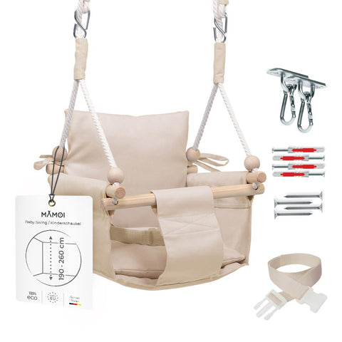 MAMOI® Babyschaukel, Baby schaukel Indoor Outdoor, Kinderschaukel aus Holz, Holzschaukel für Kinder, Schaukeln für türrahmen, Swing, Kleinkinderschaukel ab 1 jahr für Kinderzimmer-0