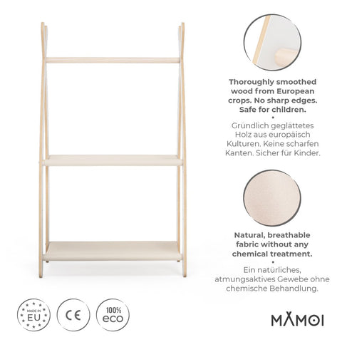 MAMOI® Kleiderstange Baby Kinderzimmer | Kinderkleiderstange 53x95x32cm | Kinder Kleiderständer Baby | Garderobenständer | Baby Garderobe | Kindergarderobe | 100% ECO | Made in EU-1