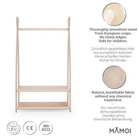 MAMOI® Kleiderstange Baby Kinderzimmer | Kinderkleiderstange 53x95x32cm | Kinder Kleiderständer Baby | Garderobenständer | Baby Garderobe | Kindergarderobe | 100% ECO | Made in EU-1