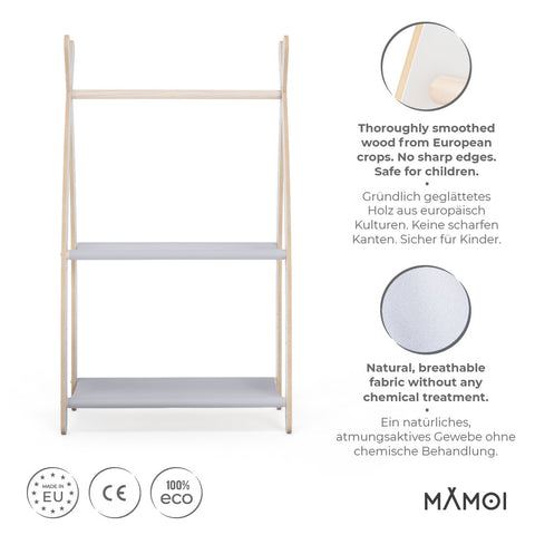 MAMOI® Kleiderstange Baby Kinderzimmer | Kinderkleiderstange 53x95x32cm | Kinder Kleiderständer Baby | Garderobenständer | Baby Garderobe | Kindergarderobe | 100% ECO | Made in EU-1