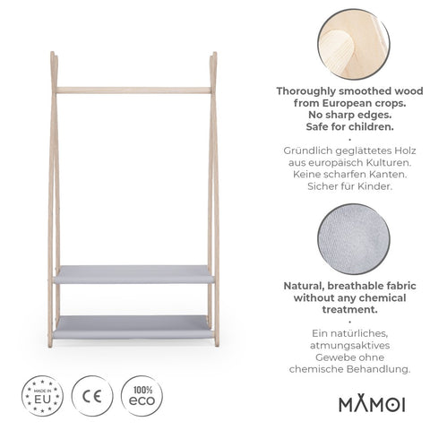 MAMOI® Kleiderstange Baby Kinderzimmer | Kinderkleiderstange 53x95x32cm | Kinder Kleiderständer Baby | Garderobenständer | Baby Garderobe | Kindergarderobe | 100% ECO | Made in EU-1