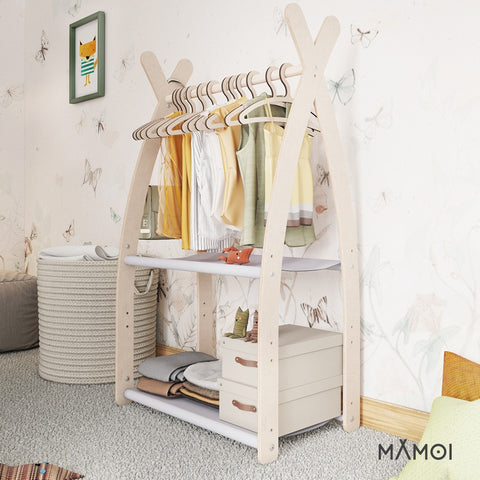 MAMOI® Kleiderstange Baby Kinderzimmer | Kinderkleiderstange 53x95x32cm | Kinder Kleiderständer Baby | Garderobenständer | Baby Garderobe | Kindergarderobe | 100% ECO | Made in EU-4