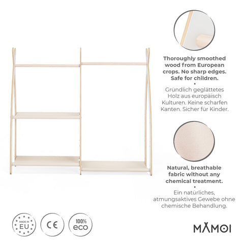 MAMOI® Kleiderstange Baby Kinderzimmer | Kinderkleiderstange 95x106x32cm | Kinder Kleiderständer Baby | Garderobenständer | Baby Garderobe | Kindergarderobe | 100% ECO | Made in EU-1