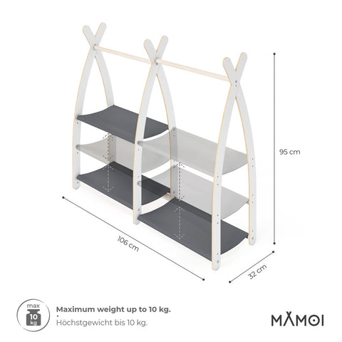 MAMOI® Kleiderstange Baby Kinderzimmer | Kinderkleiderstange 95x106x32cm | Kinder Kleiderständer Baby | Garderobenständer | Baby Garderobe | Kindergarderobe | 100% ECO | Made in EU-2