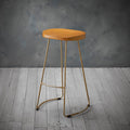 Bailey Pine Wood Seat Gold Effect Leg Bar Stool-1