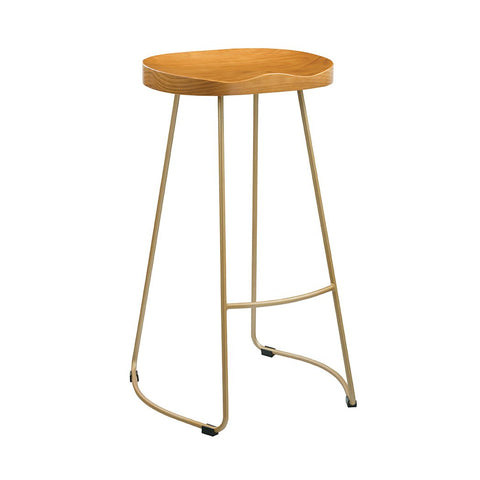 Bailey Pine Wood Seat Gold Effect Leg Bar Stool-0