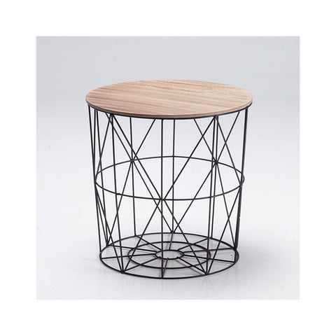 Cosmo Cage Table Black With Oak Finish Top-1