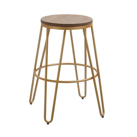 Ikon Wood Seat With Gold Effect Hairpin Legs Bar Stool-0