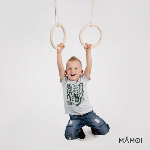 MAMOI® Trapez schaukel, Turnringe aus holz, Turngeräte für kinder indoor und outdoor, Ringe schaukel, Turnen mit Holzschaukel, Gymnastikringe und Trapezstange-4