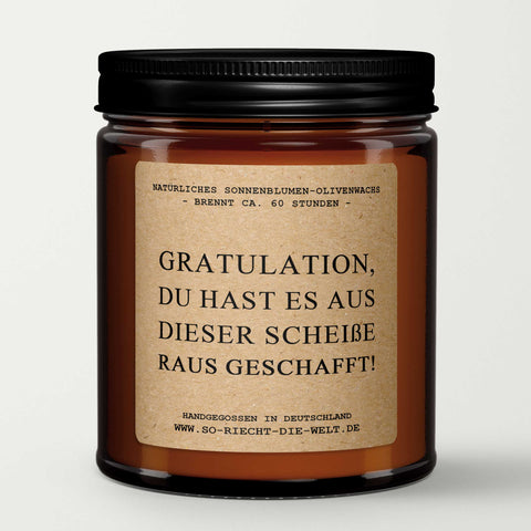 Gratulation, Du hast es aus dieser Scheiße raus geschafft! - Geschenk zum Ruhestand, lustige Geschenke, zum Ruhestand für Männer, Geschenk für Kollegen, Kerze für neuen Job-2